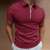 Suéteres de los hombres Verano Casual Cremallera Polo de Manga Corta Oficina Moda Solapa Camiseta Ropa Transpirable