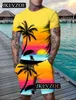 Traccetti da uomo set estivo maschile set 3d spiaggia di cocco t-shirt per uomo abbigliamento sportivo Le magliette a maniche corte casual a manica corta set di magliette maschili 230421