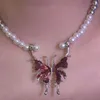 Naszyjniki wisiorek moda czerwony naszyjnik biżuteria Choker Clavicle łańcuch elegancki perłowe oświadczenie z koralikami x3UD