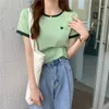 T-shirt da donna Kawaii T-shirt a maniche corte in cotone AMORE Crop Top Ricamo Camicette da donna moda coreana con 230421