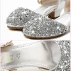 Sandalet prenses kız topuk ayakkabı çocukluktan dolayı parlak parıltılı kız sandal çocuk ayakkabıları kızlar sandalet topuklu kapalı ayak parmağı yüksek topuklu 230421