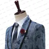 Herenpakken 2023 Luxe denim blauw jacquard bloemen voor heren bruiloft heren smoking