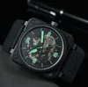 الرجال يشاهد الفولاذ المقاوم للصدأ مربع كبير حزام المطاط BR Watch Mechanical Movement Chronograph Wristwatch مقاومة للماء Montre de Luxe