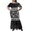 베스트셀러 여성의 큰 크기 8xl 밀크 실크 섹시 오프 어깨 드레스 태평양 섬 예술 커스텀 이미지 1 어깨 생선 테일 드레스