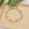 Strand Butterfly Charm 3x4mm Chiness Crystal 6mm Rose Quartz 8mm Citrin/Rose Mix Stone Bead Elastic Armband