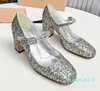 Chaussures formelles pour femmes en cuir véritable de haute qualité paillettes de mode chaussures à talons hauts en cuir verni défilé de défilé fête parc danse maman chaussures boîte assortie