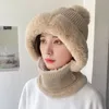 Hats Scarves Sets Winter Faux Fur Plush Hat for Women Face Mask Pompom Woolen Caps Nack Warm Scarf Bonnet Ear Protection Knitted Beanies 231121