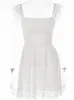 Casual Dresses Mozision Elegant White Lace Strap Mini Dress For Women Fashion Sleeveless Backless Loose Sexy Short Vestido Clubwear 230421
