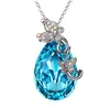 Collier papillon pour femmes, pendentif goutte d'eau bleu de mer en forme de poire, bijoux à la mode