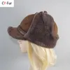 BeanieSkull Caps 2023 Femmes de haute qualité véritable chapeau de fourrure d'agneau laine hiver bombardier chapeaux pour dame oreillettes de luxe chaud Ushanka russe casquette de neige 231206