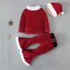 Pyjamas Kids Girls Christmas Costume Santa Claus Småbarn Babykläder sätter långärmad toppklocka bottenbyxor 3 st år kläder 231121