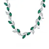Hängen Spring Qiaoer Charms 925 Solid Silver 6 12mmm Ruby Emerald Leaf Halsband för kvinnor Lab Diamond Wedding Party Fine Jewelry