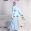 Etniska kläder set för muslimsk kvinna 2 bit Eid Mubarak Turkiet Summer Shiny Shirts Top och Long Kirt Matching Suit Islam Elegant Party