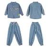 Abbigliamento da palcoscenico Abbigliamento da ballo hip-hop per bambini Camicia blu in denim Jeans streetwear casual Pantaloni larghi per ragazze Ragazzi Abiti per costumi da ballo jazz