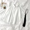 القمصان غير الرسمية للرجال ebaihui أبيض قصيرة الأكمام الرجال مع ربطة عنق اليابانية preppy قميص للجنسين الصلبة صيف الصيف بلوزات الشارع 230421