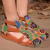 Sandals Retro Womens Leather Bohemian Summer Baotou Nonslip Roman Wedge Handmade Pattern Scarpe Donna 230421