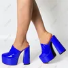 Olomm Sıcak El Yapımı Kadın Platform Pompalar Patent Blok Topuklu Tepe Toe Muhteşem Kırmızı Beyaz Pembe Gece Kulübü Ayakkabıları Kadın Beden Boyut 5-15