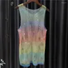 Serbatoi da donna Bright Diamond Rainbow Vest Hollow Color Strass Camicia a rete trasparente Donna Neon Y2K Canotte Ropa De Mujer 55cm di lunghezza