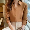 Women's Blouses Korean Fashion Office Lady Shirts Satin Women Long Sleeve Tops Woman Vintage White Shirt Blouse Blusas Mujer Moda 2023