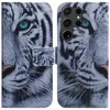 A55 bloem hoesjes voor Samsung S24 Ultra Plus A35 A05 A05S A15 S23 FE A14 5G A15 M34 Moto Edge 40 Neo G84 G54 G14 lederen portemonnee Wolf Tiger ID-kaartsleuf Flip Cover houder etui