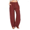 Pantalon Femme 2023 Solide Coton Lin Lâche Femmes Automne Sprint Poche À Lacets Doux Homewear Pantalon Basique Automne