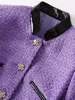 Jackets femininos 2023 Designer de moda Autumn Winter Tweed OutWear Women Stand pescoço de peito de peito longo Longo Slim Purple Casat