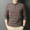 Herren Polos Frühling Herbst Polo-Neck Allgleiches Langarm Top Striped Korean Fashion Business Male Button Kleidung Shirts für Männer 230421