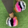 Slippers Dames Aantrekkelijk Pluizig Bont Slippers Meisjes Draagbaar Kleurrijk Pluche Bont Platte Slippers Reizen Open Teen Ademend Slippers Hot T231121