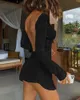 Casual Kleider 2023 Sommer Frühling Durchsichtig Einfarbig Langarm Pullover Minikleid Für Frauen Gestrickt Sexy Rückenfrei Strand Figurbetontes Tuch