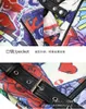 Chaquetas de cuero de PU para mujer Graffiti Carta floral Estampado de dibujos animados Punk Motocicleta Biker Cremallera Remache Borla Cadena Cintura Abrigos de mujer Prendas de abrigo de color en contraste 26619