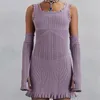 Casual Dresses Sexig stickad kort klänning Kvinnor ärmlös Slim Fit Lace Hip Wrap kjol Party Club Bodycon Mini 2023 Summer Beach Wear