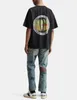 Designer Mode Kleidung T-Shirts T-Shirts Rhude 23ss Sommer Coconut Tree Sunset Print Herren Damen Retro American High Street T-Shirt Tops Baumwolle Streetwear