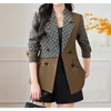Kvinnors kostymer Tesco British Style Blazer Suit Double Breasted Casual Jacket Patchwork Beading Fashion Female Coat Office Outterkläder