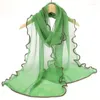 Foulards femmes élégant écharpe tête enveloppement bord roulé volants mode couleur unie châles scintillant fête vêtements accessoires