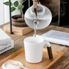 Керамические кофейные чашки керамики ретро 400 мл Краткий офис водяной чашки чай с крышкой деревянной ручки подарочная коробка на день рождения