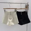 Shorts pour femmes noir taille haute mince a-ligne 2 boutons en laine pour l'automne et l'hiver pantalons courts décontractés