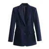 Ternos femininos blazers traf feminino blazers coreano lapela botão jaqueta mulher moda manga longa azul blazer outono em casaco e jaquetas 231121