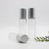 Glass Clear Essential Oils Roller flaskor påfyllningsbar 10 ml rull på parfym eteriska oljeflaskor med rostfritt stålrulle och silver xewk