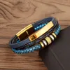 Bangle Men'S Leather Braided Bracelet Stainless Steel Magnet Buckle Multi-Layer Handmade Bangles Retro Simple Wholesale