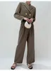 Pantalon de deux pièces pour femmes Dames Crop Brown Old Money Look Style Esthétique Blazer Set Femmes Haute Qualité Vintage Streetwear Tenues pour