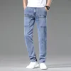 Mens Jeans Ultra Thin Elastic Tight Multi Pocket Fashion Designer Denim Trousers Brand Clothing Pants 231112