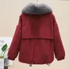 Piumino da donna Autunno Inverno Donna Stile Cappotto imbottito in cotone Modello casual femminile Giacca Parka oversize da donna Collo in pelliccia Top con cappuccio A239