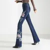 Calças de brim femininas Ferzige Bordado Luxo Flare Calças Skinny Stretch Mulheres Moda Cintura Alta Casual Slim Fit Calças Plus Size