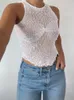 Kvinnor Tshirt Fantoye Knit Se genom mousserande paljettkvinnor Tank Top White Sxey Hollow Out Short Female Summer Casual Slim Streetwear 230420