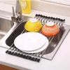 Kitchen Sink Dish Rack Drainer 37 x 23 cm rostfritt stål icke-halkfoldning torkställshållare för skålfruktgrönsak 12 st-rör Arpni
