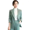 Calças femininas de duas peças outono inverno senhoras blazer e calça terno formal cinza verde café mulheres femininas negócios trabalho desgaste jaqueta calças 2