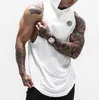 Herrtankstoppar Bodybuilding Stringer Tank Top med huva herr gym Kläder Fitness Mens ärmlösa västar Bomulls singlets Muscle Tankops 230421