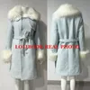 Manteau en fausse fourrure pour femme, col à carreaux bleu, élégant, en laine, poitrine unique, manches longues artificielles, mode coréenne, hiver 231121
