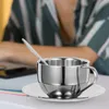 Louça conjuntos kits copos com pires de aço inoxidável café estilo europeu leite chá caneca metal