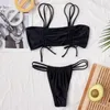 Kvinnors badkläder Bikini 2023 Sexig baddräkt Kvinnor Dubbel remmar Plaid Black Bikinis Set Bathing Suit Beach Female Push Up Biquinis